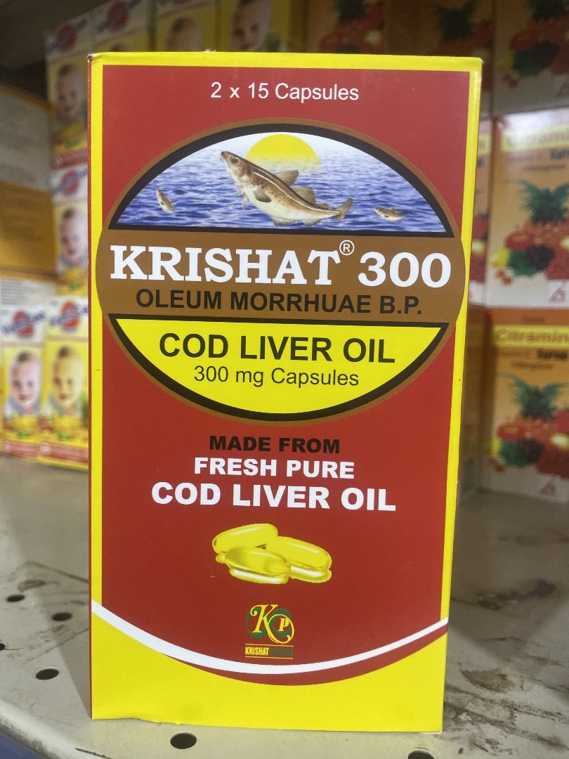 Krishat® 300 Cod Liver Oil 300mg Capsules – Natural Source of Omega-3, Vitamin A & D for Heart, Joint & Immune Health