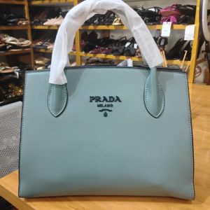 Prada Milano Women’s Structured Leather Tote Bag – Elegant Blue Handbag
