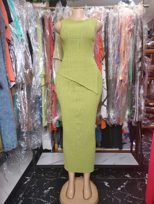 Chic Lime Green Bodycon Midi Dress – Sleeveless Ribbed Knit Dress for Women