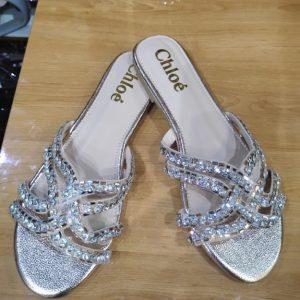Chloé Women’s Crystal Embellished Slide Sandals – Elegant Rhinestone Slip-On Flats
