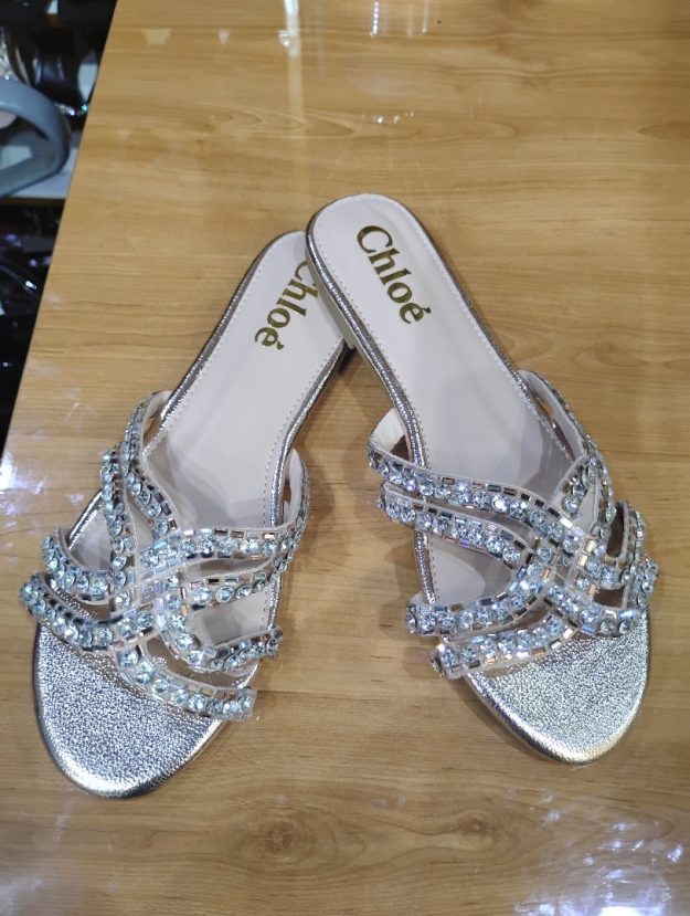 Chloé Women’s Crystal Embellished Slide Sandals – Elegant Rhinestone Slip-On Flats