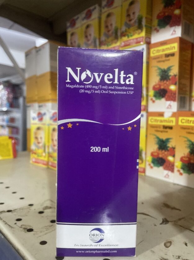 Novelta Oral Suspension - Magaldrate & Simethicone Antacid - Fast Relief from Acidity, Gas & Indigestion - 200ml