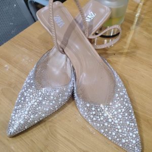 ZARA Women’s Pearl & Rhinestone Embellished Pointed-Toe Heels – Elegant Slingback Pumps