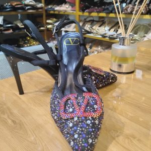 Luxury Rhinestone Embellished Black Stiletto Heels for Women – Sparkly Pointed-Toe Slingback Pumps