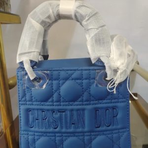 Blue Quilted Christian Dior Handbag – Elegant Mini Tote with Top Handles