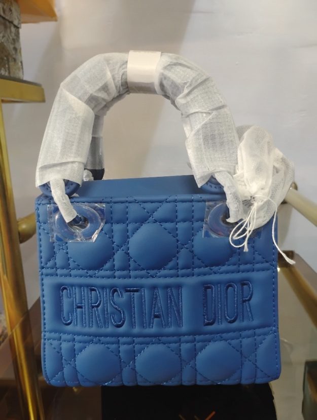 Blue Quilted Christian Dior Handbag – Elegant Mini Tote with Top Handles
