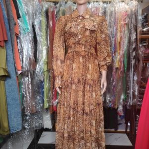 Brown Snake Print Maxi Shirt Dress for Women – Long Sleeve Button-Down Dress with Collared Neck
