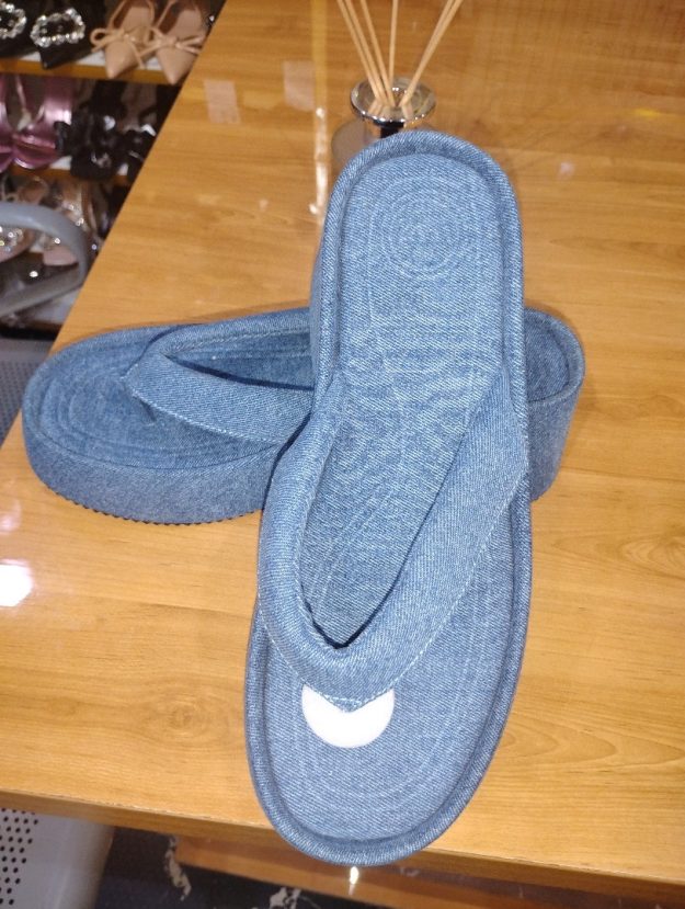 Women’s Denim Platform Flip-Flops – Casual Thick Sole Blue Slippers