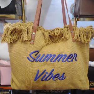 Summer Vibes Fringe Straw Tote Bag – Casual Beach Shoulder Bag with Leather Straps
