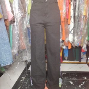 Women’s Black High-Waisted Wide-Leg Pants with Sequin Side Detailing