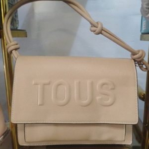Women’s Beige Embossed TOUS Shoulder Bag – Elegant Minimalist Crossbody with Knotted Strap