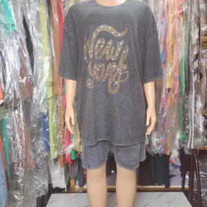 Casual “New York” Oversized T-Shirt and Shorts Set – Women’s Two-Piece Loungewear Outfit