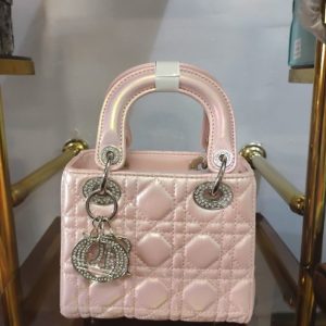 Women’s Mini Quilted Pink Handbag – Elegant Designer-Inspired Tote with Rhinestone Charms