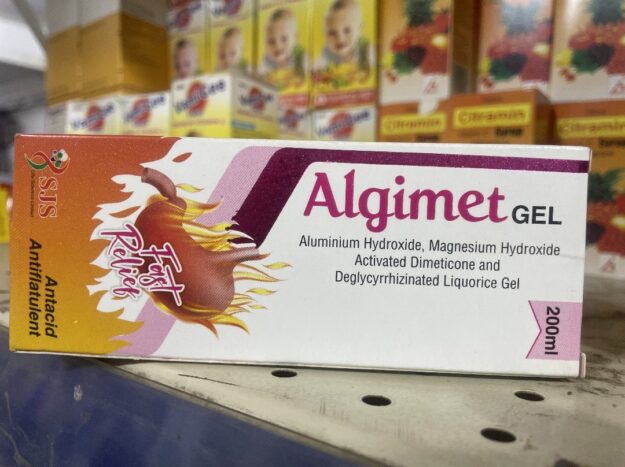SJS Algimet Gel - Antacid & Antiflatulent - Aluminum Hydroxide, Magnesium Hydroxide, Dimetione & DGL - 200ml