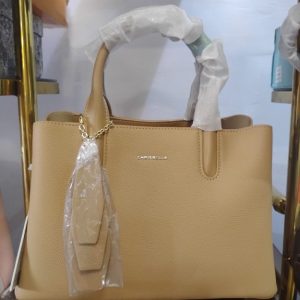 Chrisbella Elegant Beige Tote Bag for Women – Premium Leather Handbag with Gold Detailing