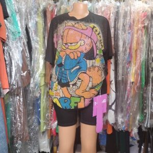 Women’s Graphic Two-Piece Set – Oversized Cartoon Print T-Shirt and Fitted Shorts