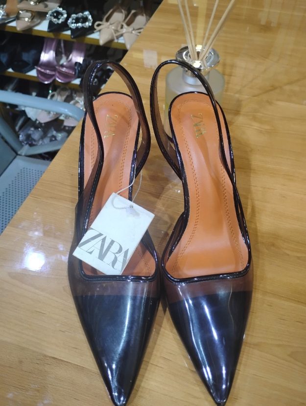ZARA Women’s Transparent Pointed-Toe Slingback Heels – Elegant Clear High Heel Pumps
