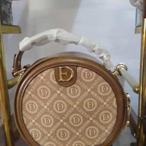 Chic Round Monogram Handbag – Brown Designer-Inspired Crossbody Bag with Top Handle