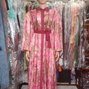 Elegant Floral Print Long Sleeve Belted Midi Dress for Women