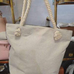 Beige Canvas Rope Handle Tote Bag – Minimalist Beach and Everyday Shoulder Bag
