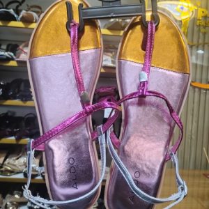 Aldo Women’s Metallic Dual-Tone Flat Sandals – Pink and Gold Strappy Summer Footwear