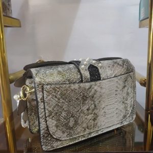 Luxury Glitter Snakeskin Handbag for Women – Elegant Shoulder Bag with Pearl and Buckle Detail