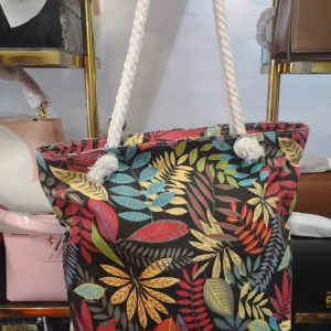 Tropical Leaf Print Beach Tote Bag – Large Canvas Shoulder Bag with Rope Handles