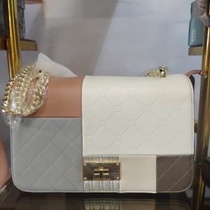 Chic Color Block Quilted Shoulder Bag for Women – Elegant Chain Strap Crossbody Purse