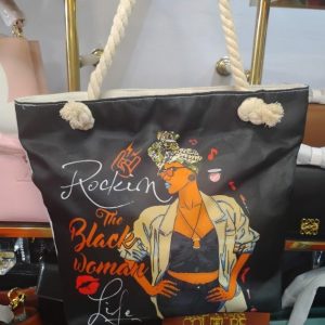 Rockin’ The Black Woman Life Tote Bag – Afrocentric Rope Handle Shoulder Bag